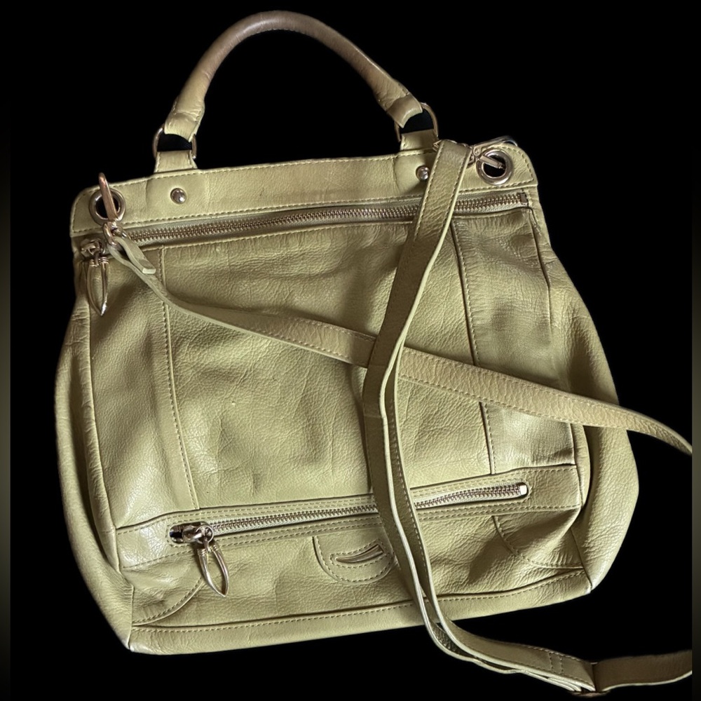 Convertible Light Olive Green Leather Shoulder Bag with Adjustable Strap
